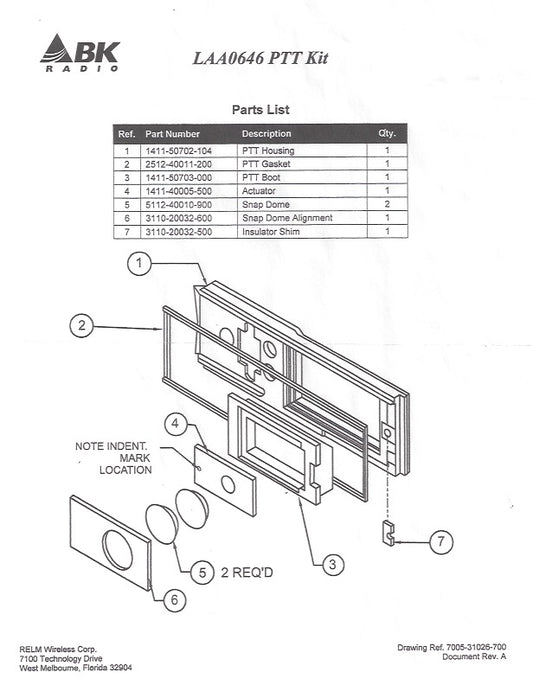 LAA0646 BK PTT Repair Kit